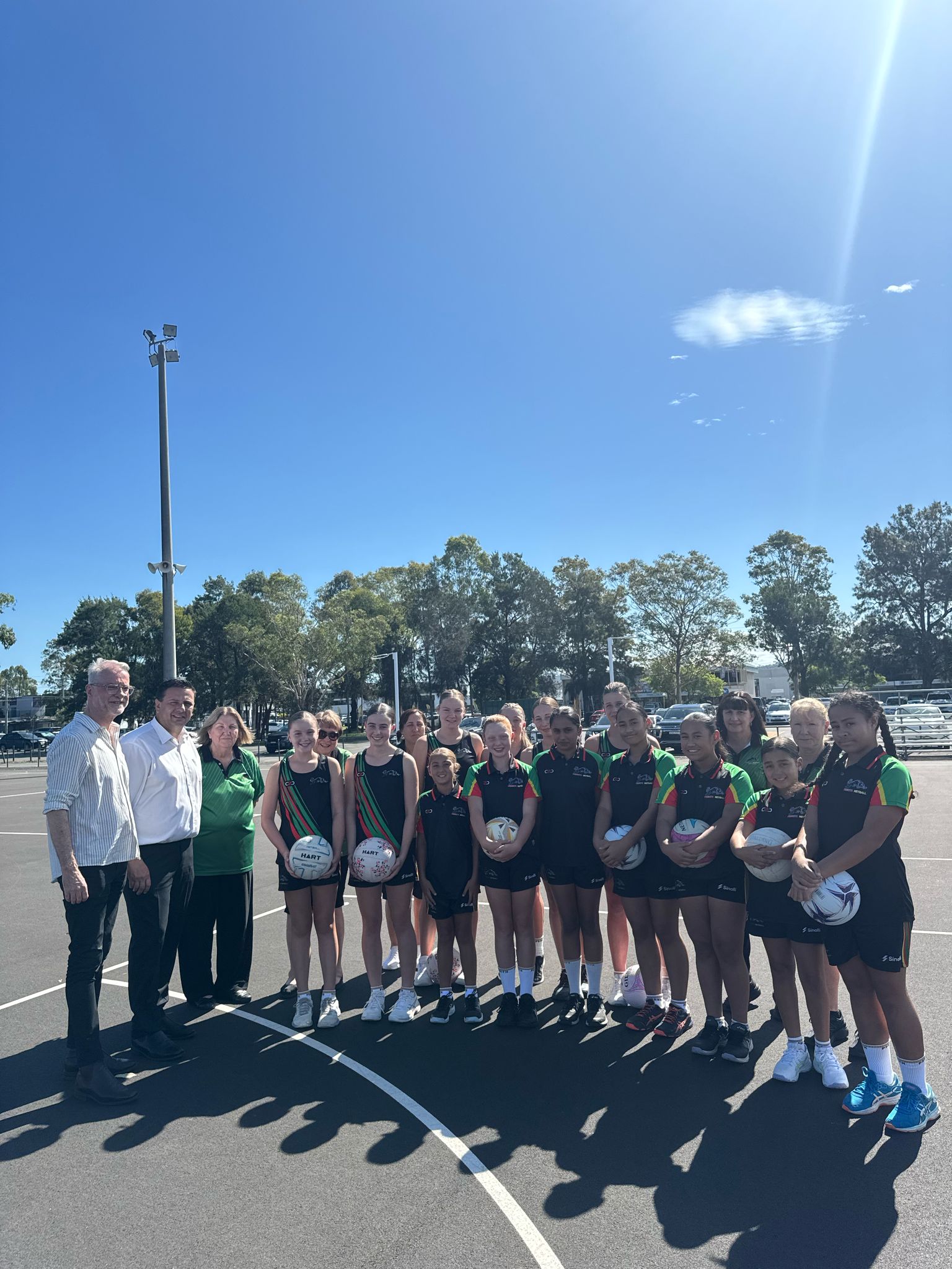 Local netball players at the newly resurfaced Jamison Park netball courts